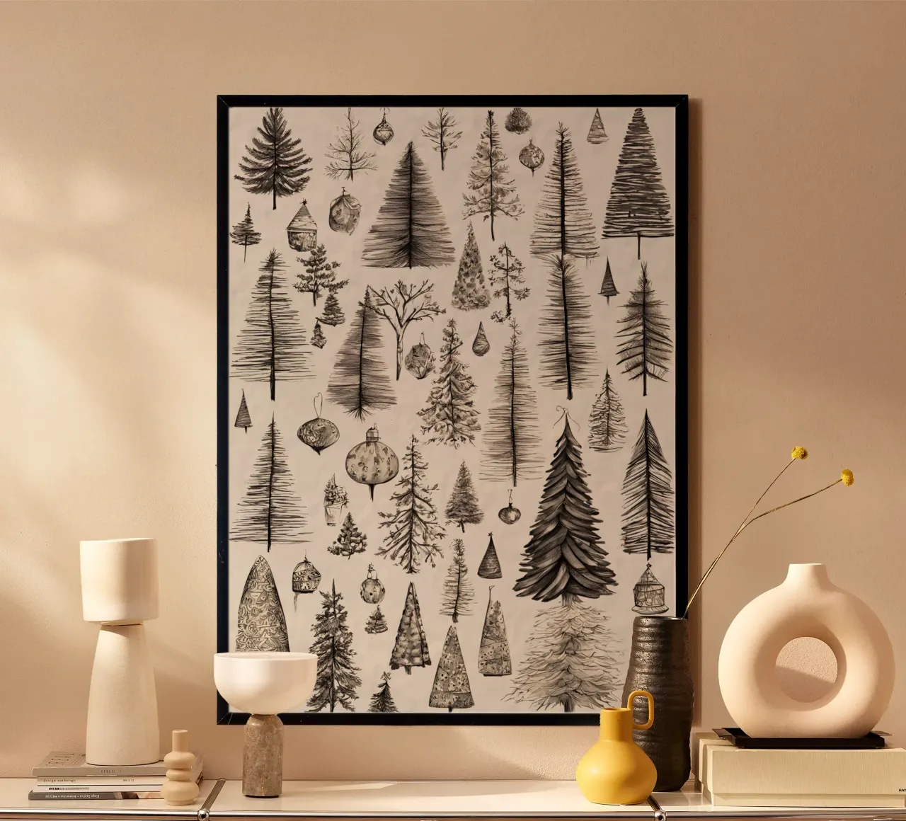 Árboles de Navidad caprichosos - Decoración navideña dibujada a mano poster de ClubArt