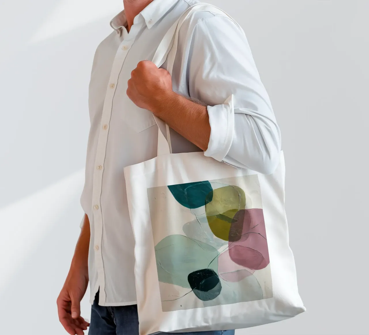 Moderne abstrakte bunte organische Formen drucken Jutebeutel von Artbyvo