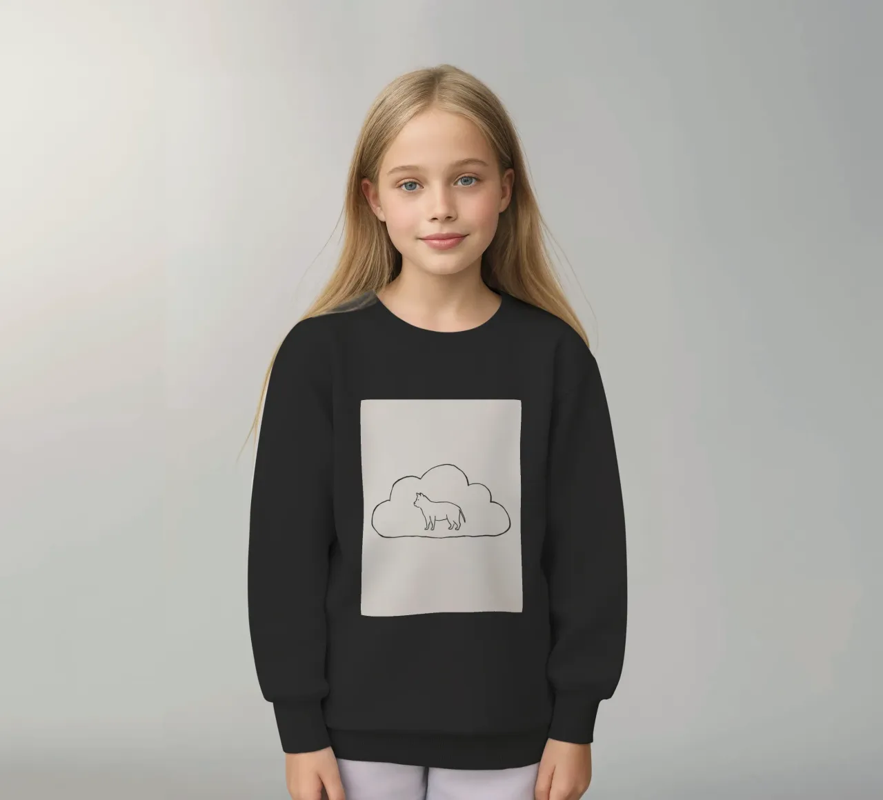 Sagoma di gatto in piedi all'interno di un semplice profilo di nuvola felpa bambino da DesignDoodle