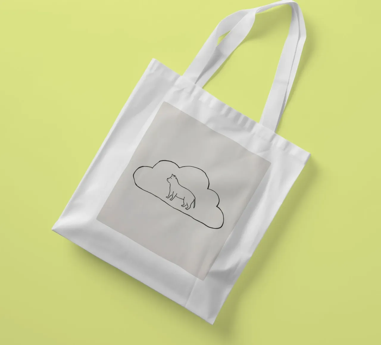 Sagoma di gatto in piedi all'interno di un semplice profilo di nuvola borsa in juta da DesignDoodle