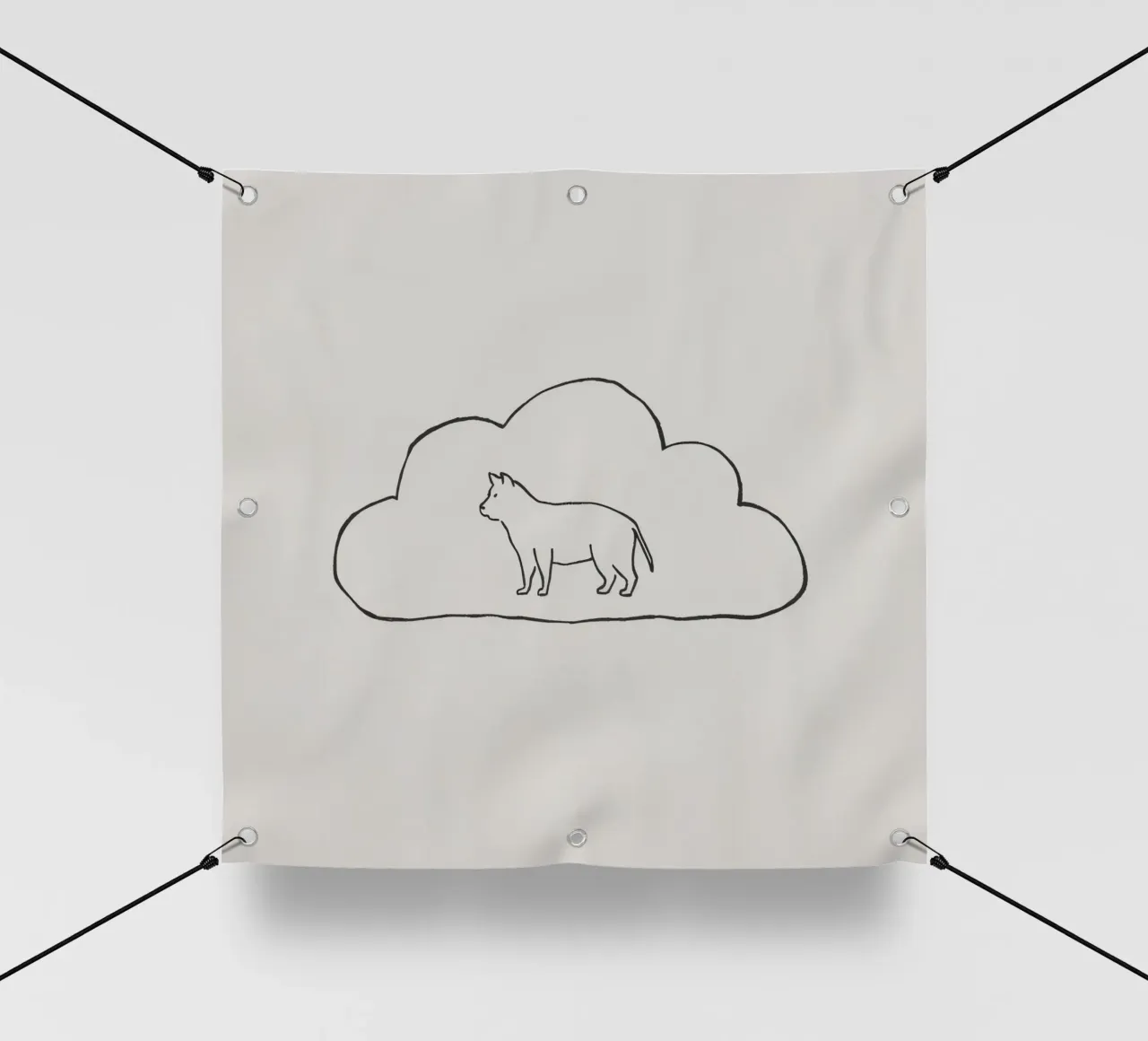 Sagoma di gatto in piedi all'interno di un semplice profilo di nuvola telo in pvc da DesignDoodle