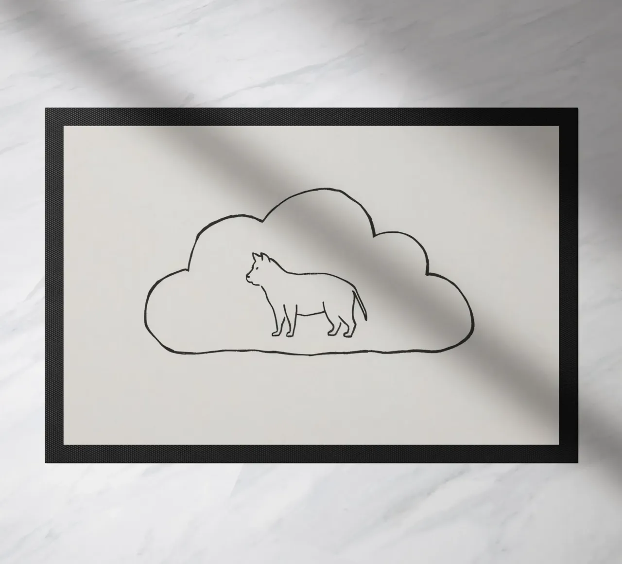 Sagoma di gatto in piedi all'interno di un semplice profilo di nuvola zerbino da DesignDoodle