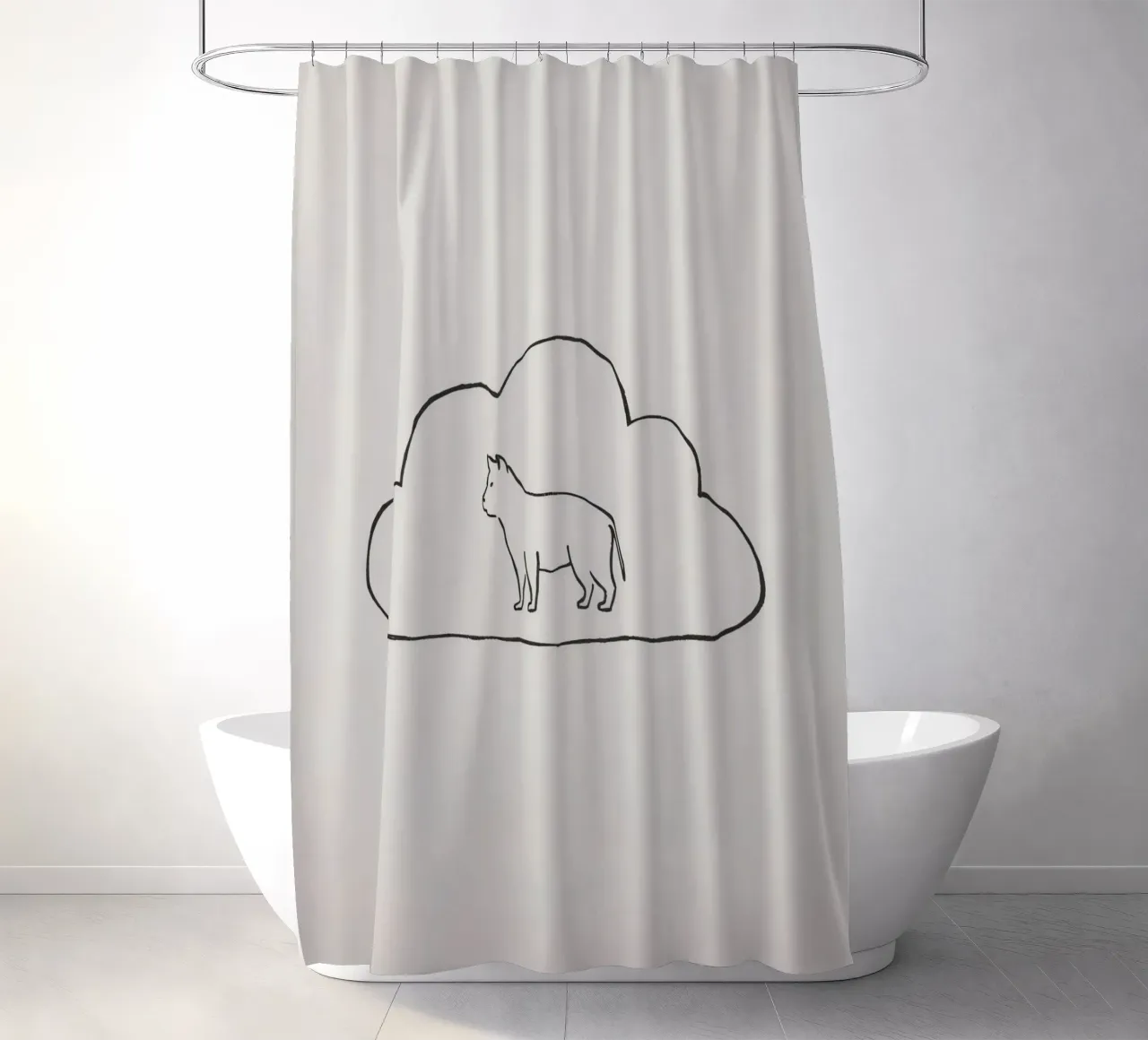 Sagoma di gatto in piedi all'interno di un semplice profilo di nuvola tenda da doccia da DesignDoodle