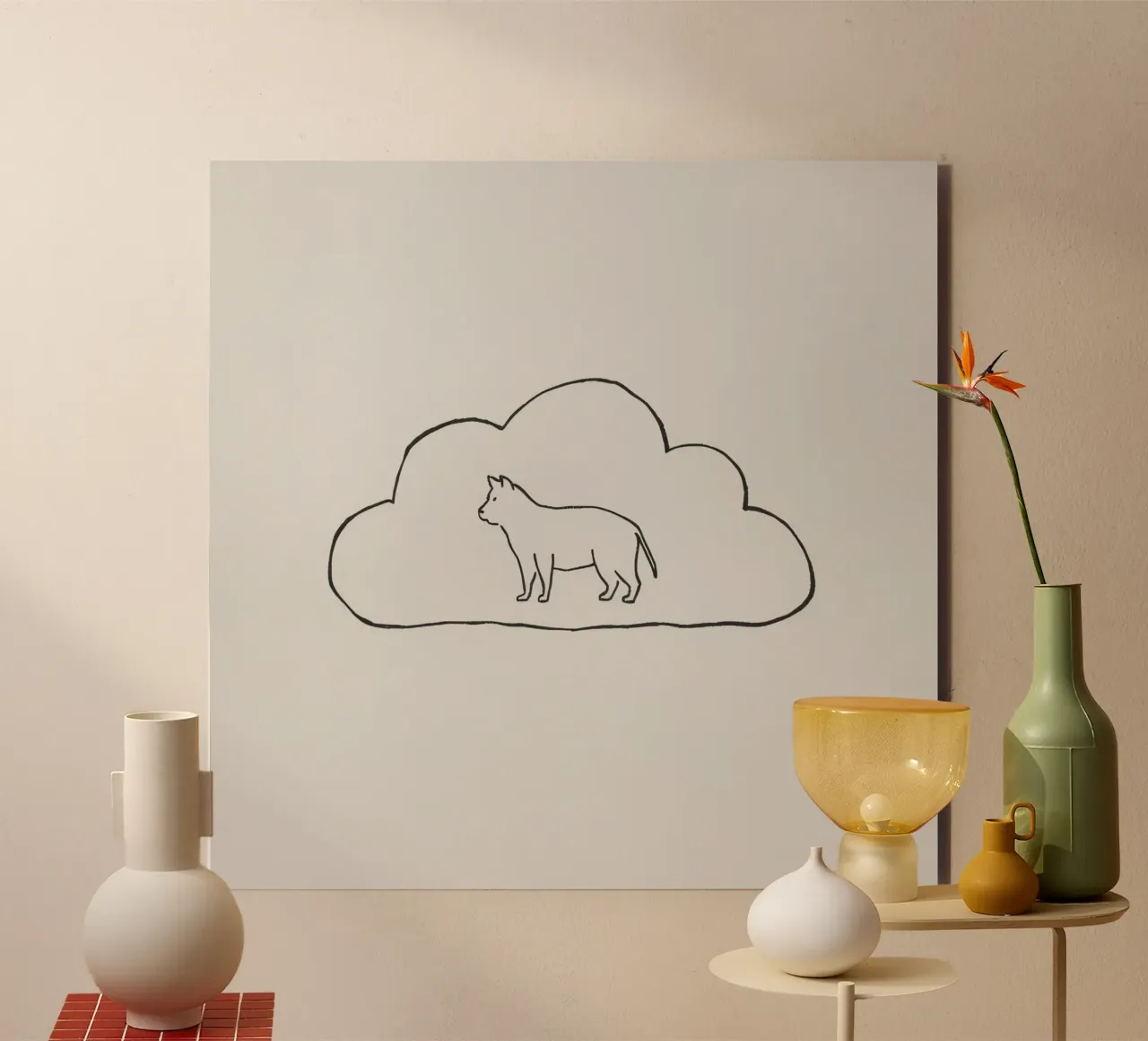 Sagoma di gatto in piedi all'interno di un semplice profilo di nuvola alluminio dibond da DesignDoodle