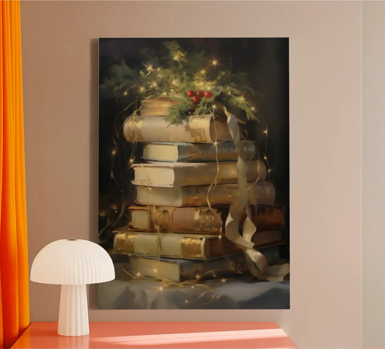 Acogedores libros de Navidad - Bodegón de lectura navideño lienzo con Marco flotante de ClubArt