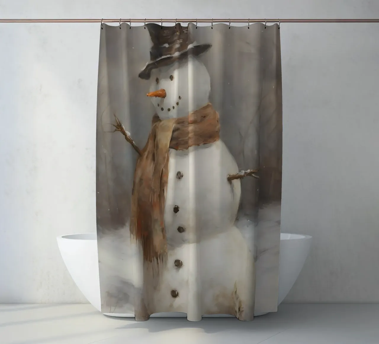 Klassischer Schneemann - Rustikale Winterwunderland-Kunst Duschvorhang von ClubArt