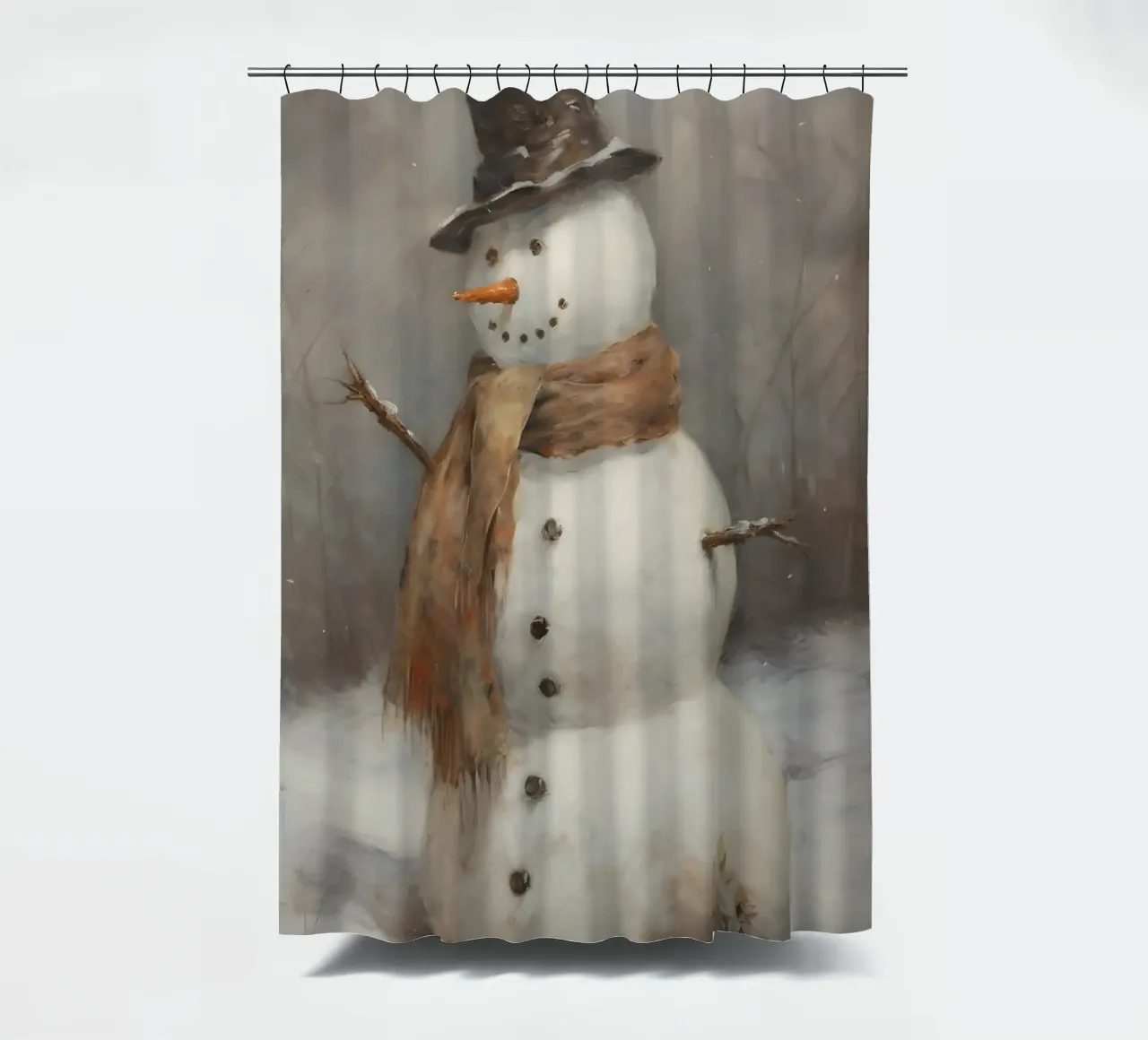 Klassischer Schneemann - Rustikale Winterwunderland-Kunst Duschvorhang von ClubArt
