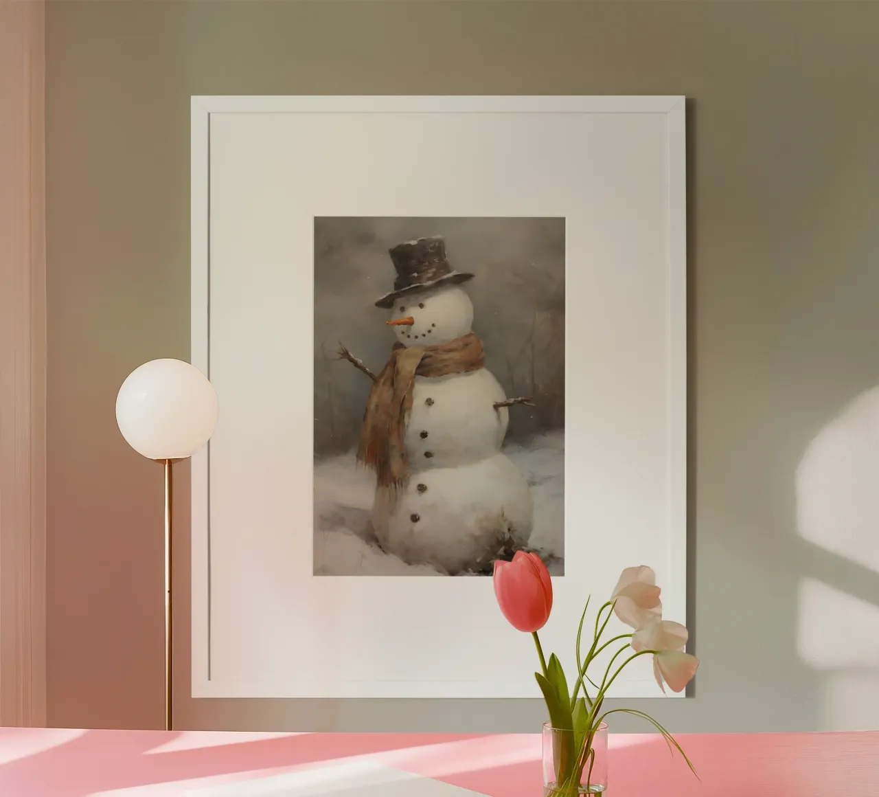 Klassischer Schneemann - Rustikale Winterwunderland-Kunst Poster mit Holzrahmen von ClubArt
