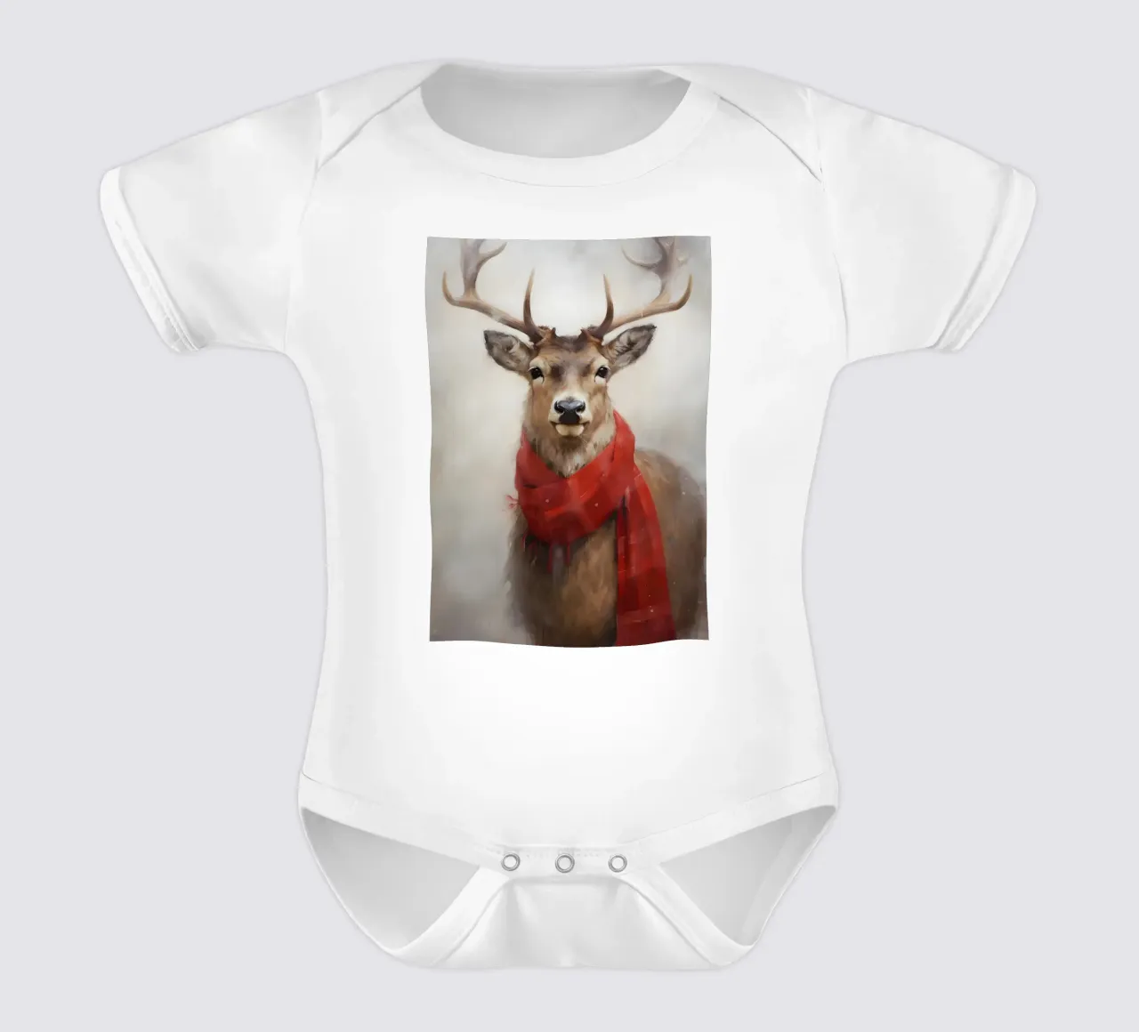 Festive Red Scarf Stag - Whimsical Winter Deer Art short-sleeve baby romper by ClubArt