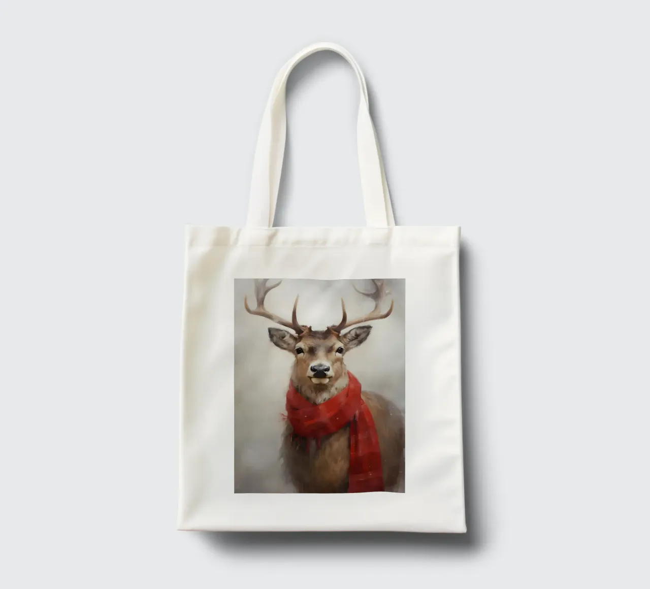 Festlicher Hirsch mit rotem Schal - Skurrile Winter-Hirsch-Kunst Jutebeutel von ClubArt