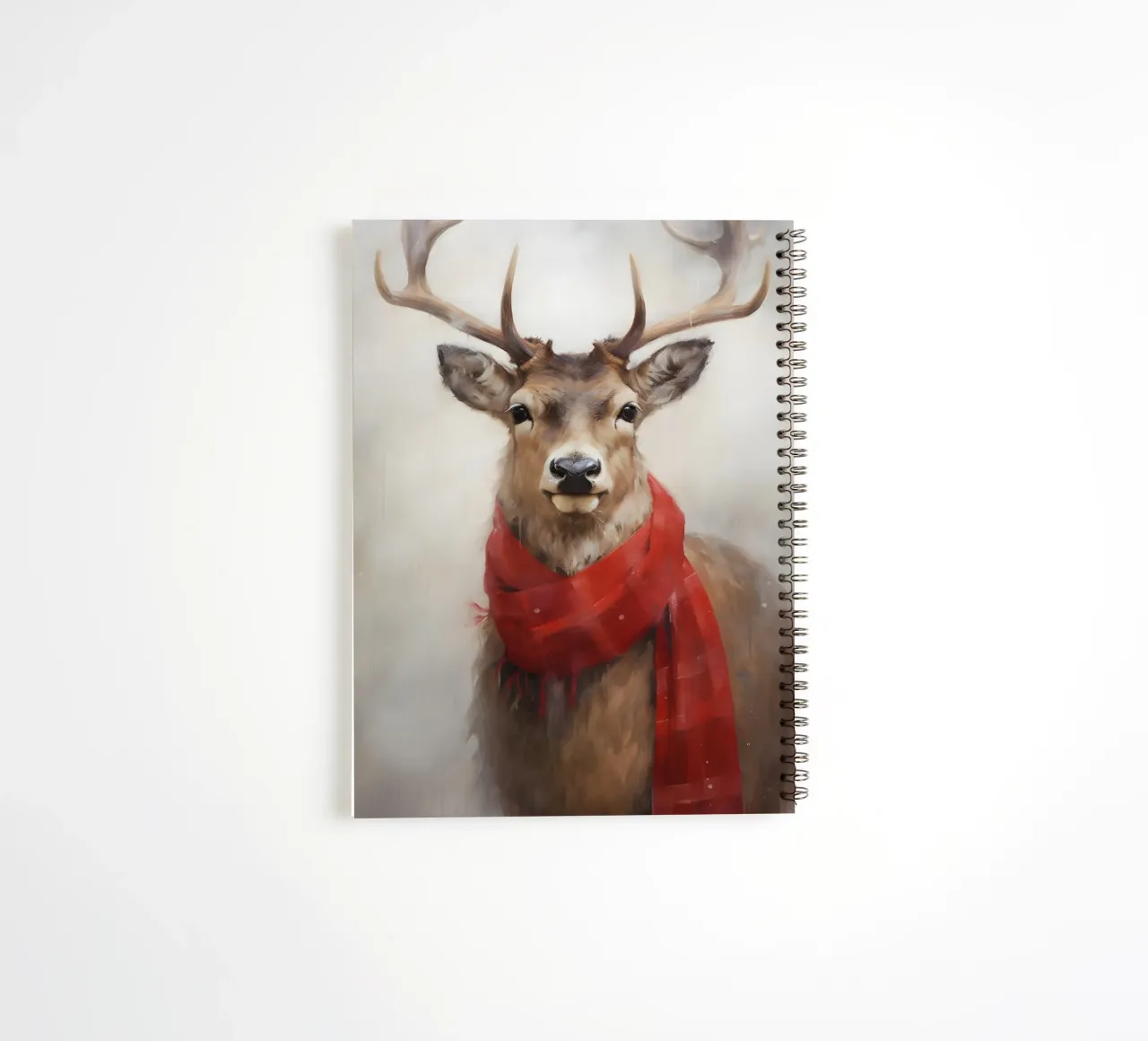 Festive Red Scarf Stag - Whimsical Winter Deer Art spiral notebook by ClubArt