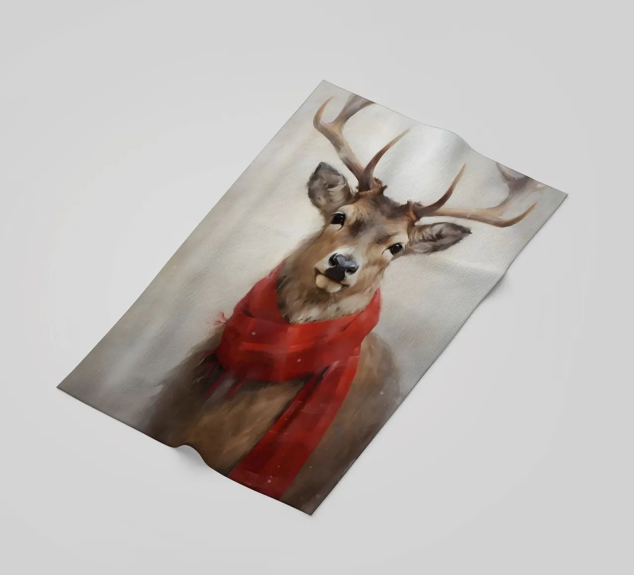 Festive Red Scarf Stag - Whimsical Winter Deer Art beach towel by ClubArt