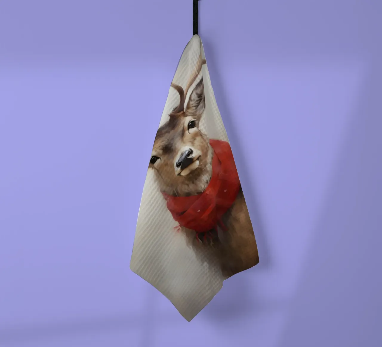 Cerf à l'écharpe rouge - Art fantaisiste sur les cerfs en hiver torchon de ClubArt