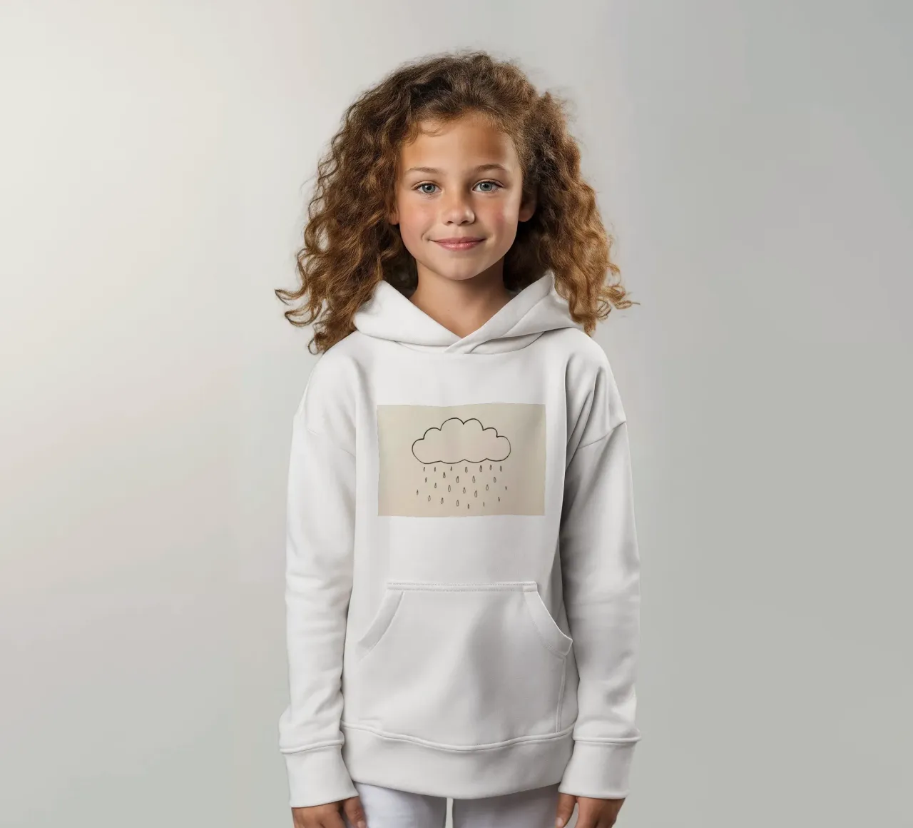 Semplice schizzo di una nuvola con gocce di pioggia che illustra una giornata di pioggia felpa bambino con cappuccio da DesignDoodle