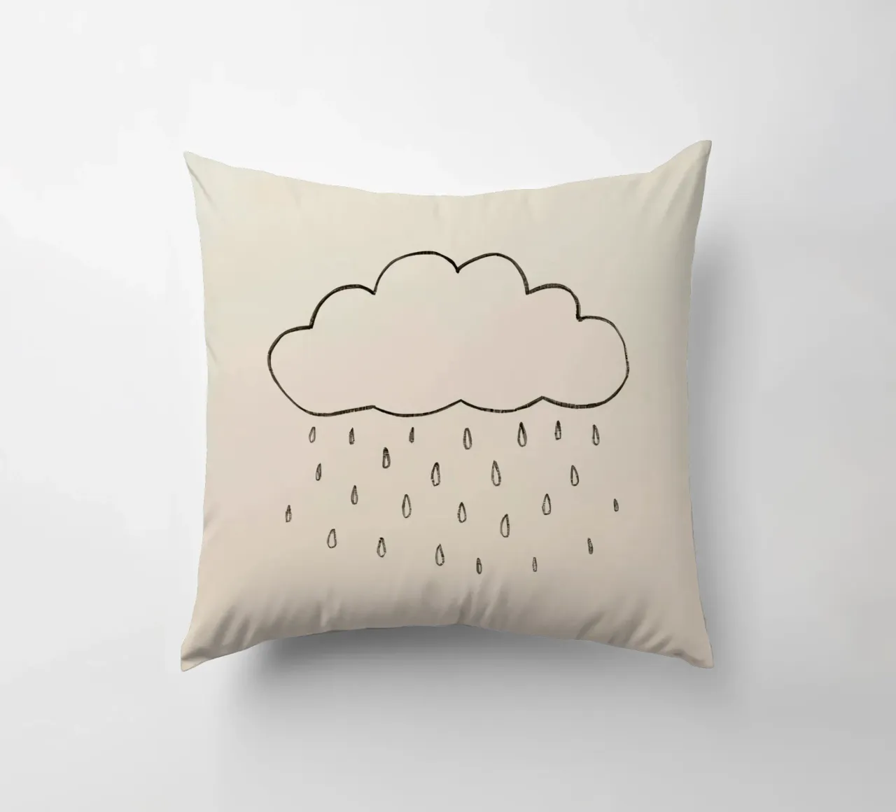 Semplice schizzo di una nuvola con gocce di pioggia che illustra una giornata di pioggia cuscino da DesignDoodle