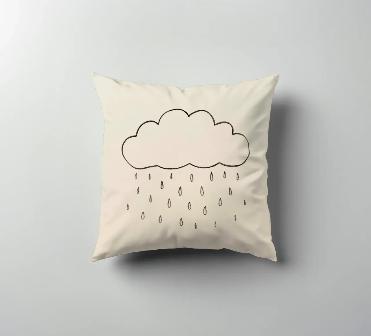 Semplice schizzo di una nuvola con gocce di pioggia che illustra una giornata di pioggia cuscino da DesignDoodle
