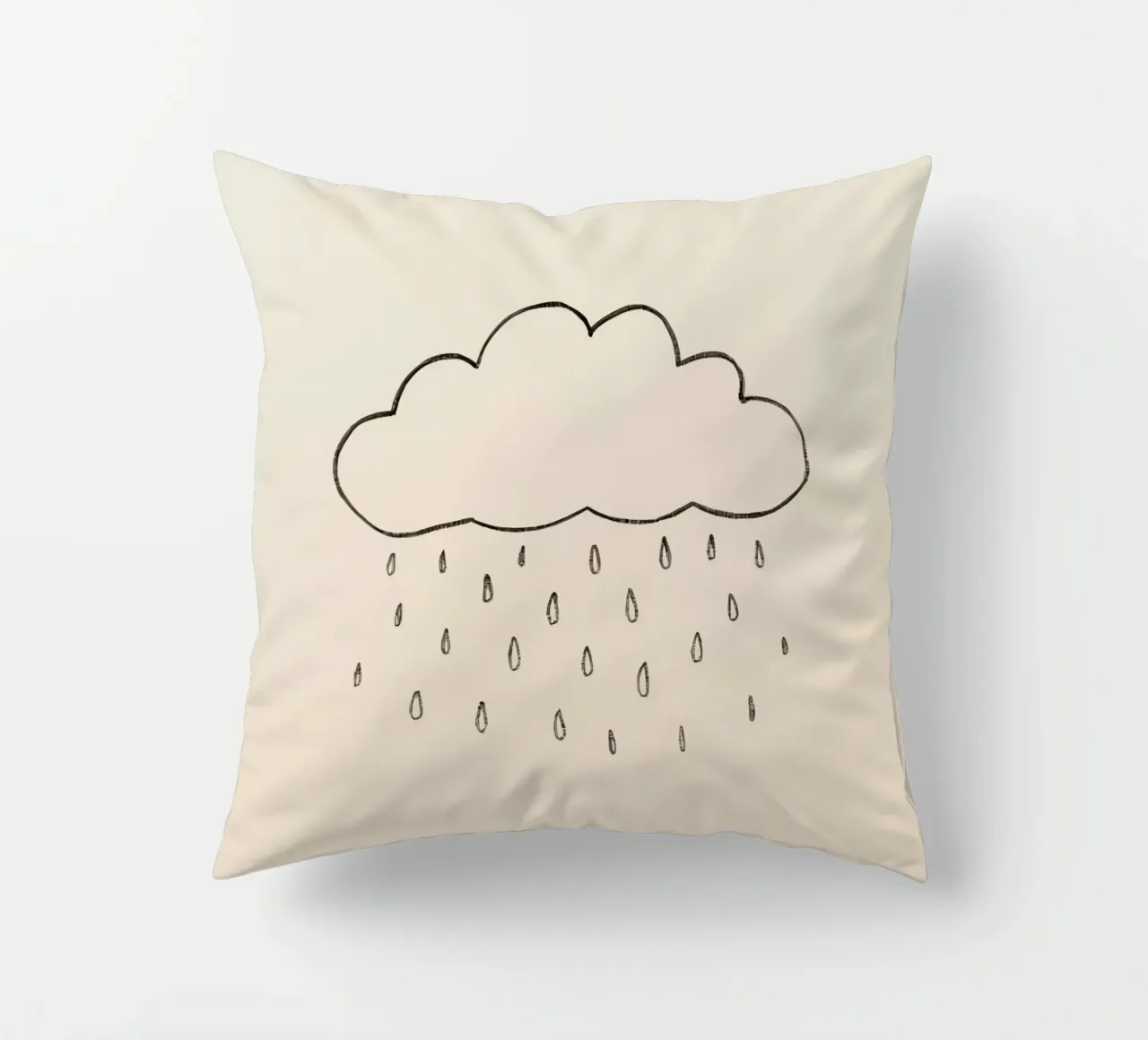 Semplice schizzo di una nuvola con gocce di pioggia che illustra una giornata di pioggia cuscino da DesignDoodle