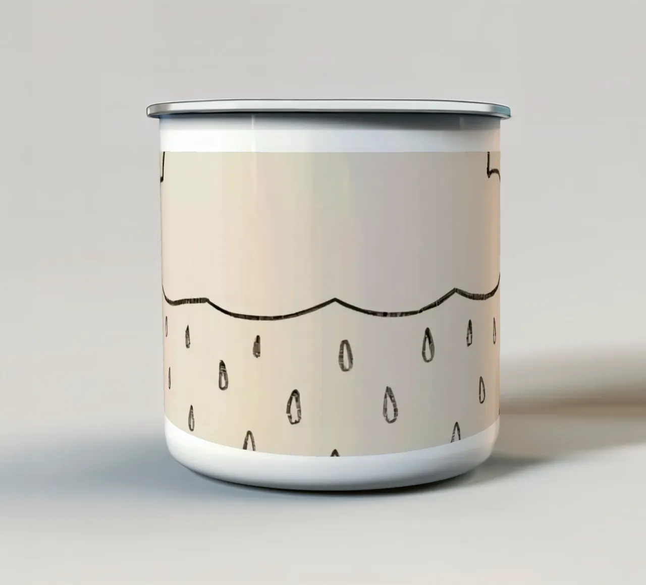 Semplice schizzo di una nuvola con gocce di pioggia che illustra una giornata di pioggia tazza in smalto da DesignDoodle