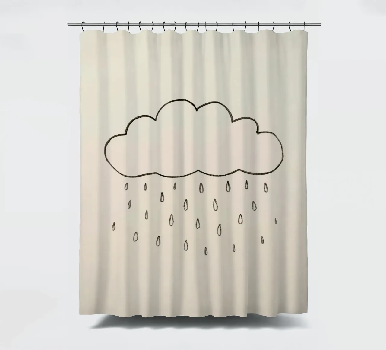 Semplice schizzo di una nuvola con gocce di pioggia che illustra una giornata di pioggia tenda da doccia da DesignDoodle