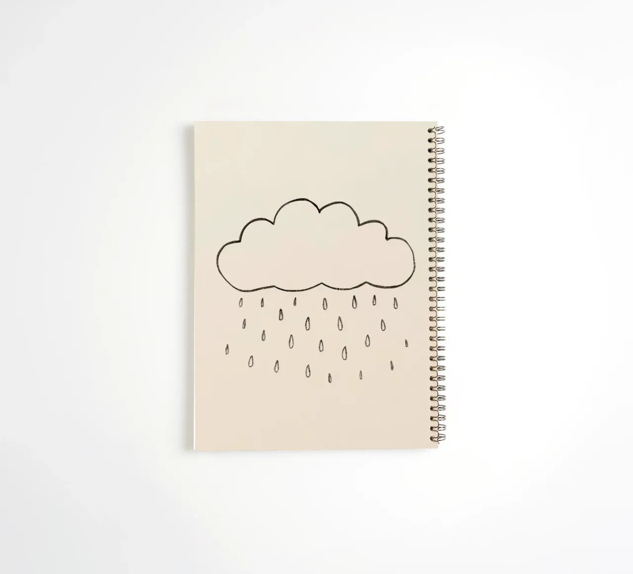 Simple sketch of a cloud with raindrops illustrating a rainy spiral notebook by DesignDoodle