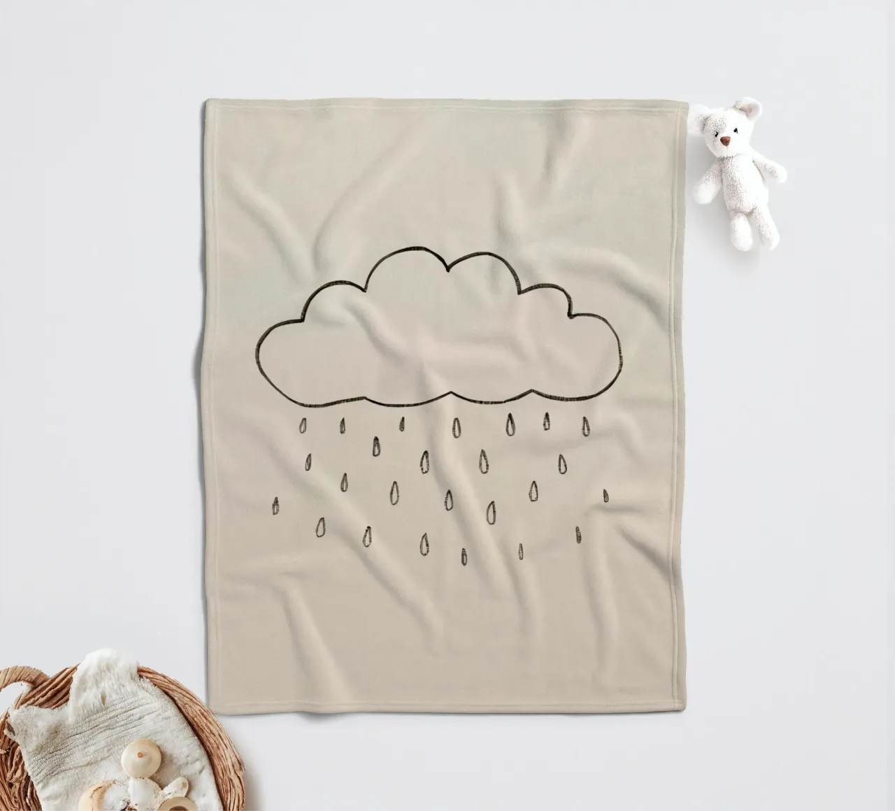 Semplice schizzo di una nuvola con gocce di pioggia che illustra una giornata di pioggia coperta in pile da DesignDoodle