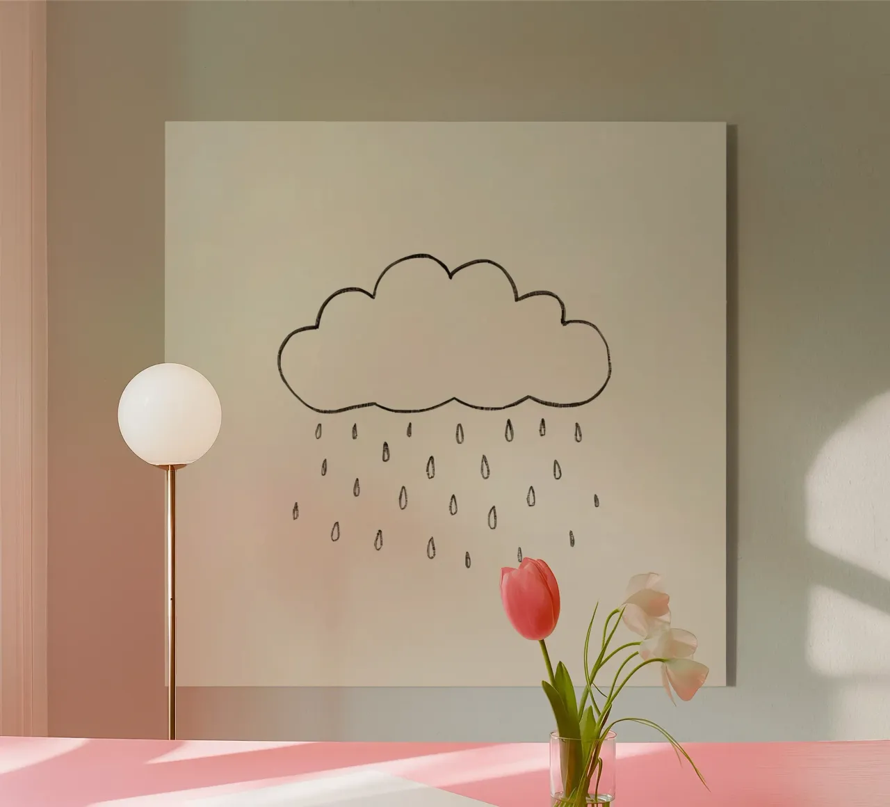 Semplice schizzo di una nuvola con gocce di pioggia che illustra una giornata di pioggia plexiglass da DesignDoodle