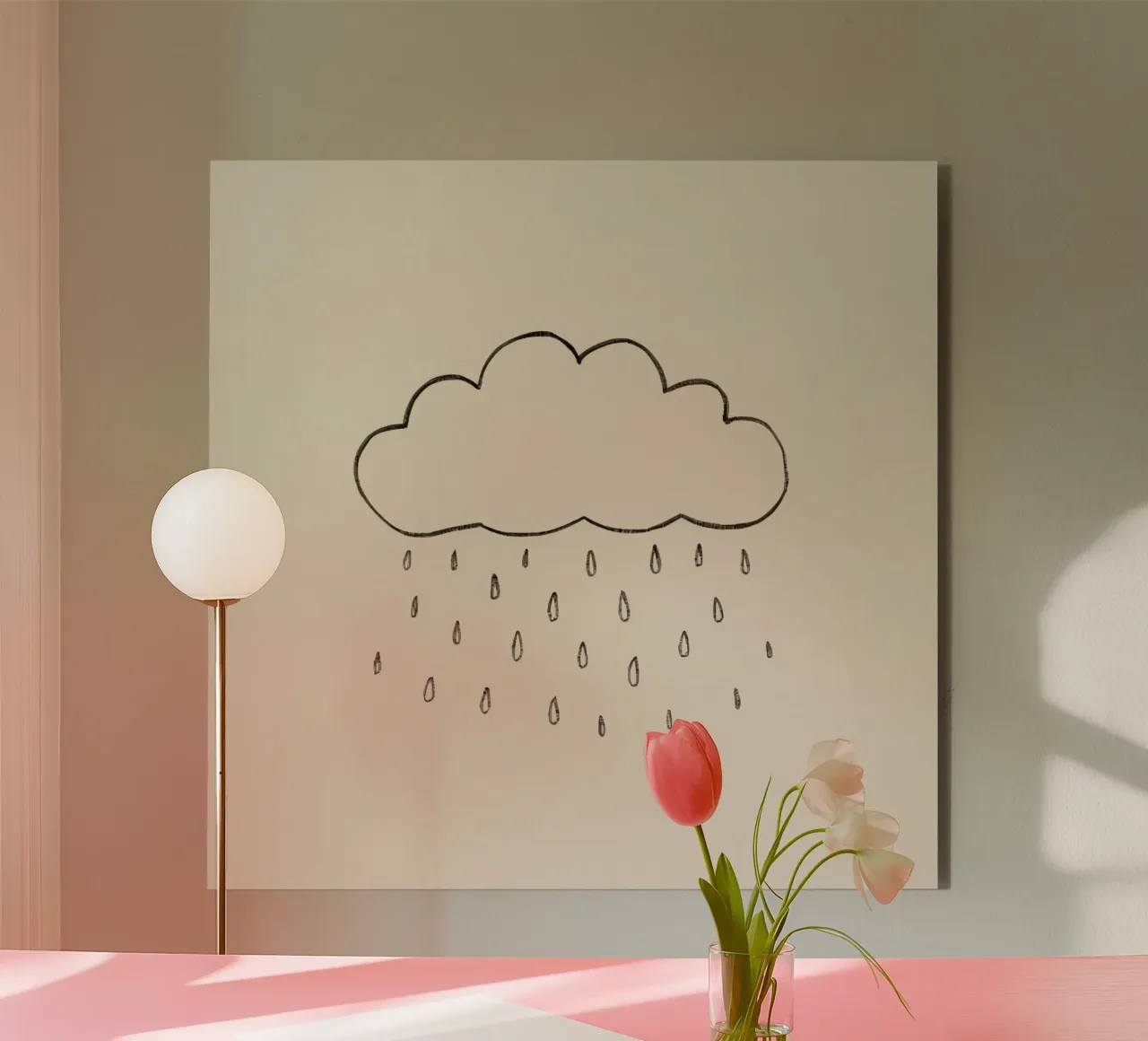 Semplice schizzo di una nuvola con gocce di pioggia che illustra una giornata di pioggia alluminio dibond da DesignDoodle