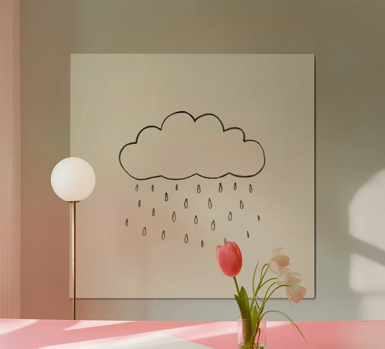 Semplice schizzo di una nuvola con gocce di pioggia che illustra una giornata di pioggia carta hahnemühle da DesignDoodle