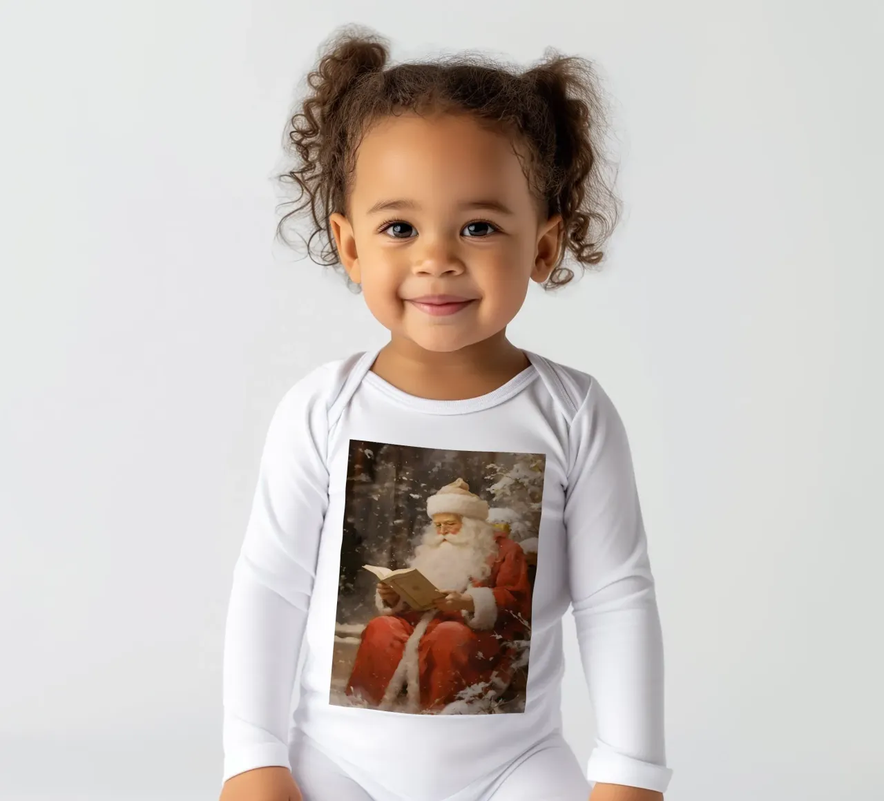 Weihnachtsmann lesend - Gemütliche verschneite Weihnachtskunst Langarm Babybody von ClubArt