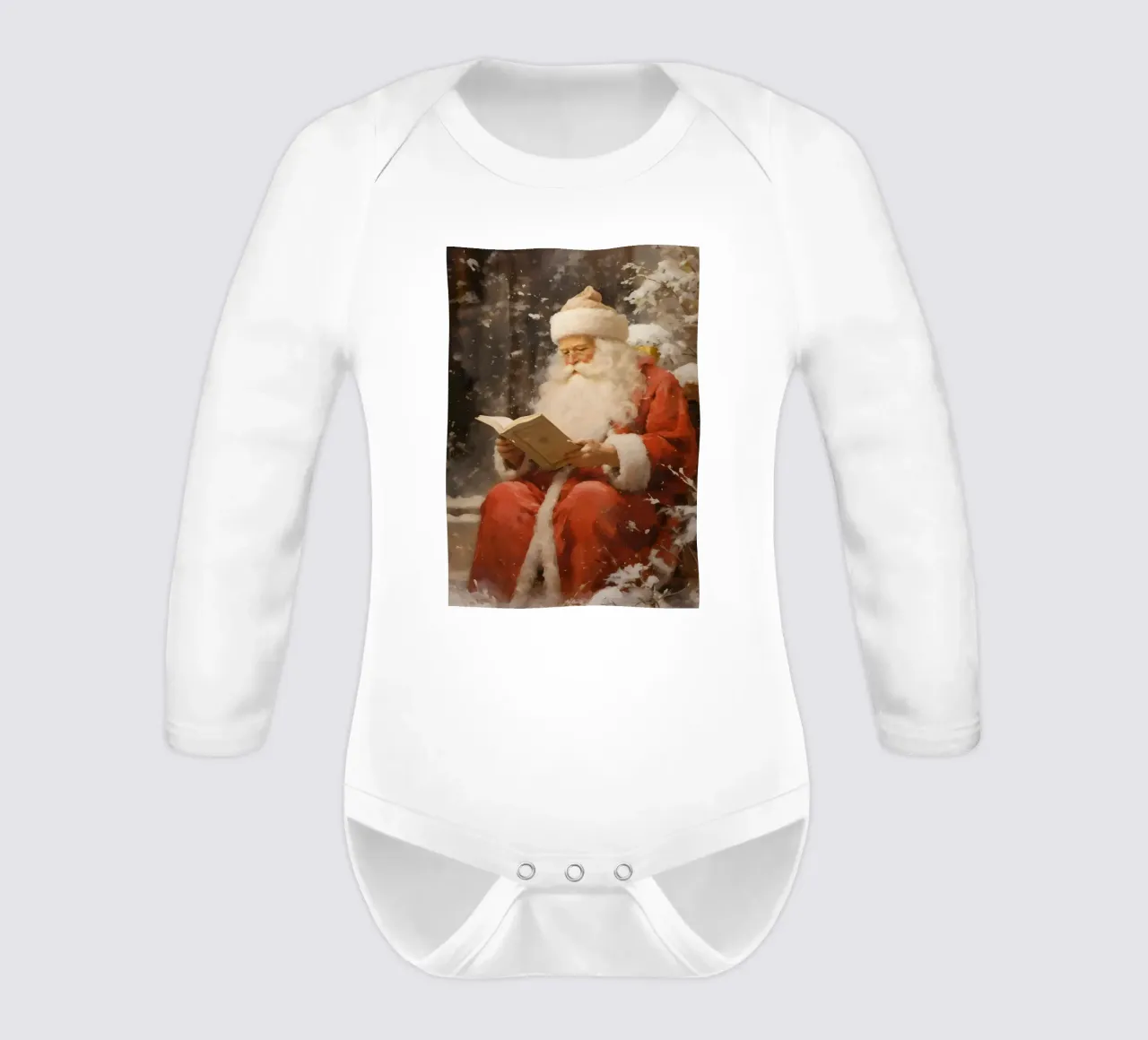 Weihnachtsmann lesend - Gemütliche verschneite Weihnachtskunst Langarm Babybody von ClubArt