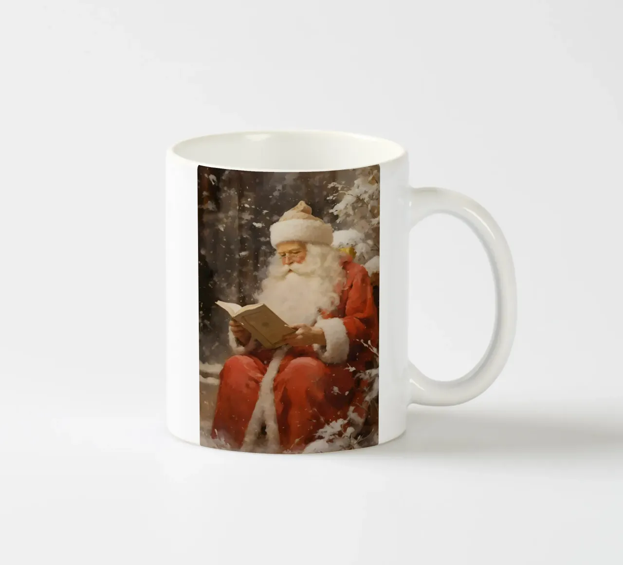 Santa Claus Reading - Cozy Snowy Christmas Art ceramic mug by ClubArt