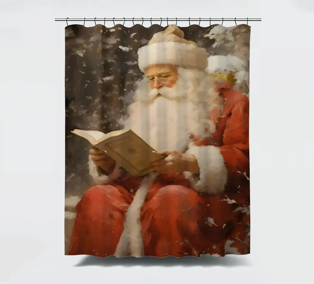 Santa Claus Reading - Cozy Snowy Christmas Art shower curtain by ClubArt