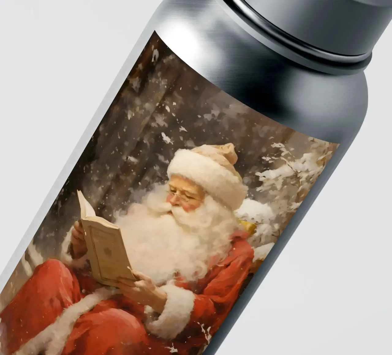 Lecture du Père Noël - Art douillet de Noël enneigé autocollant de ClubArt