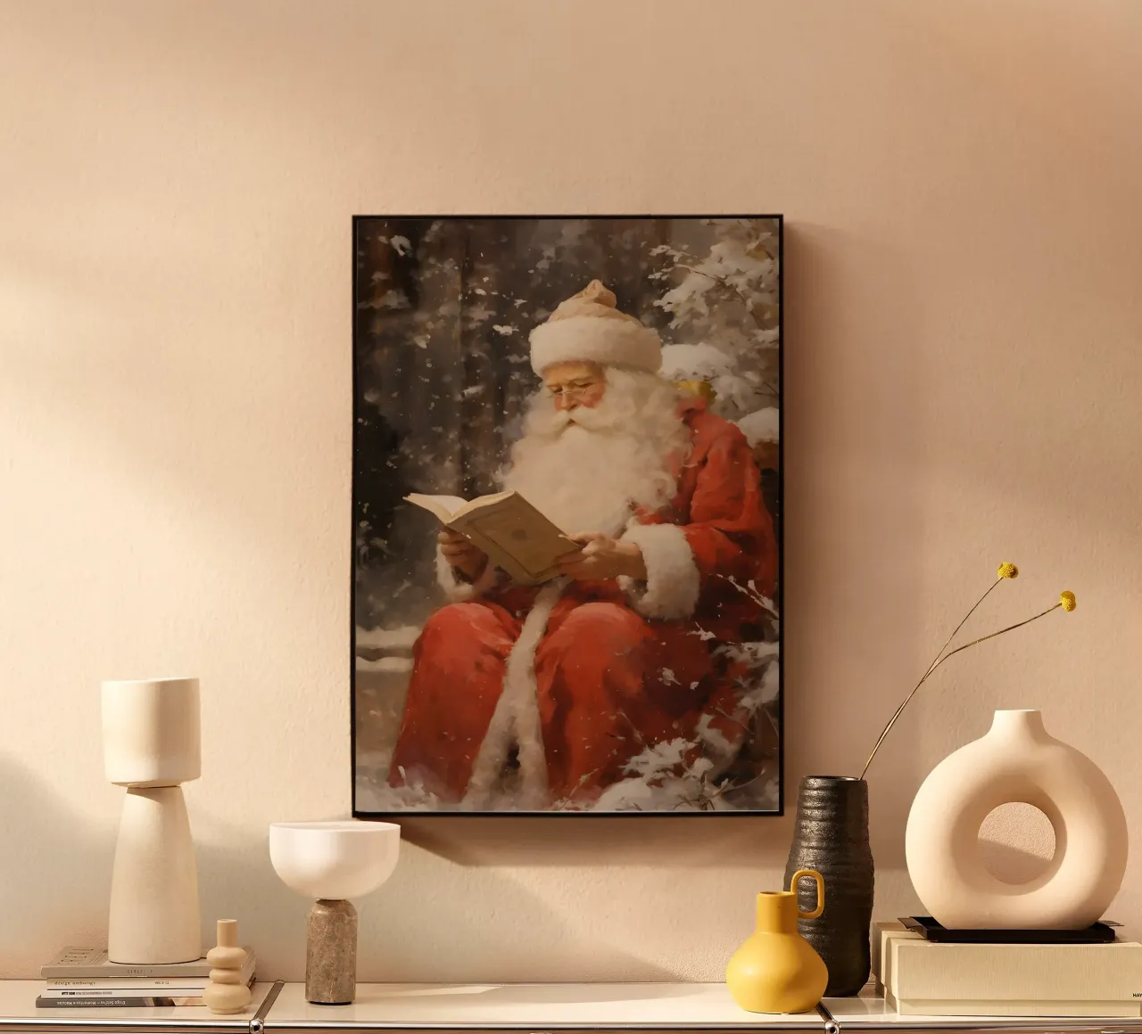 De Kerstman Leest - Gezellige Besneeuwde Kerstkunst aluminium-dibond van ClubArt