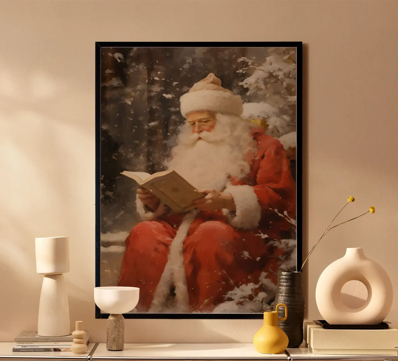 Santa Claus Reading - Cozy Snowy Christmas Art poster by ClubArt