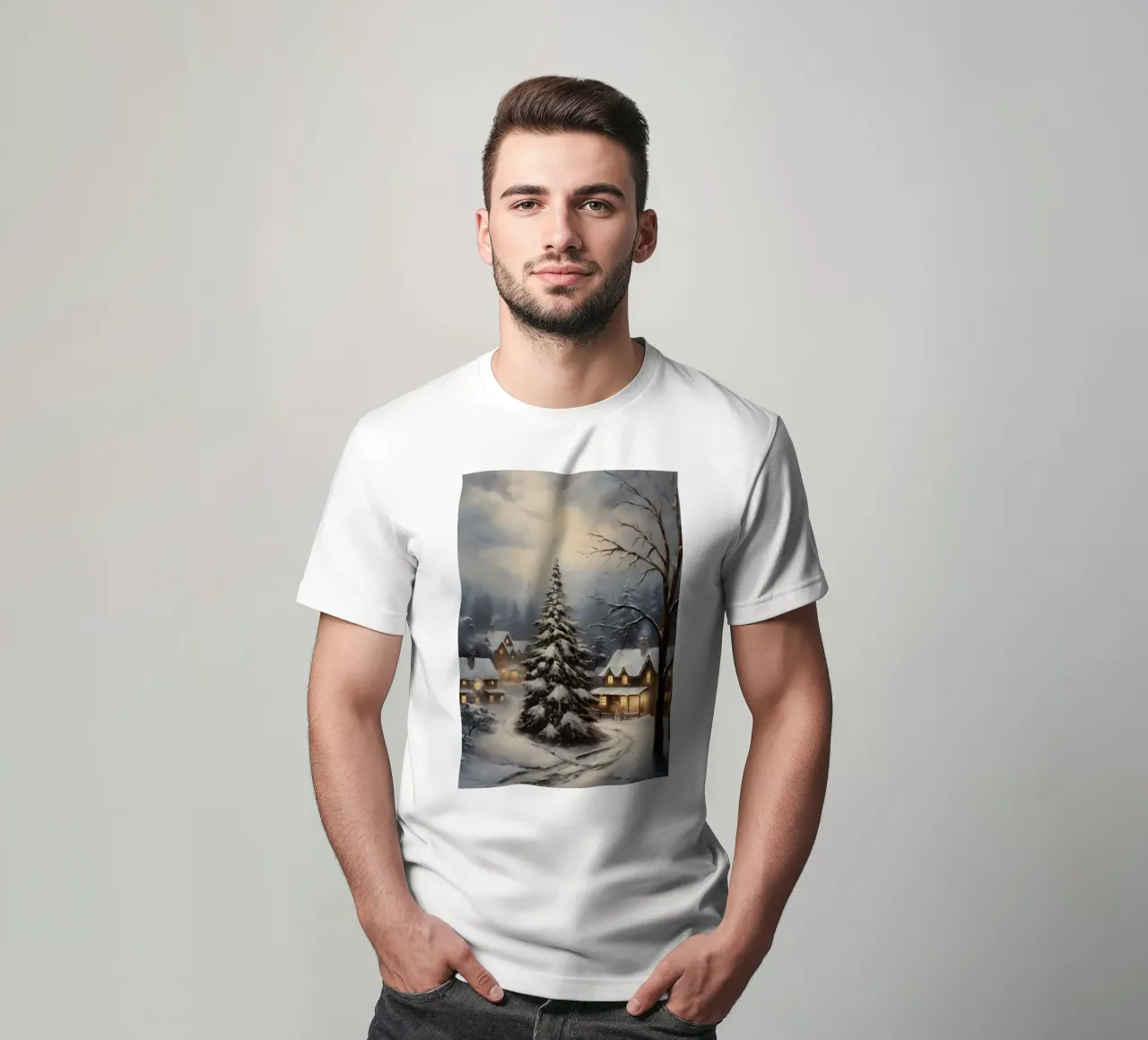 Cozy Christmas Village - Glowing Snowy Winter Scene t-shirt by ClubArt