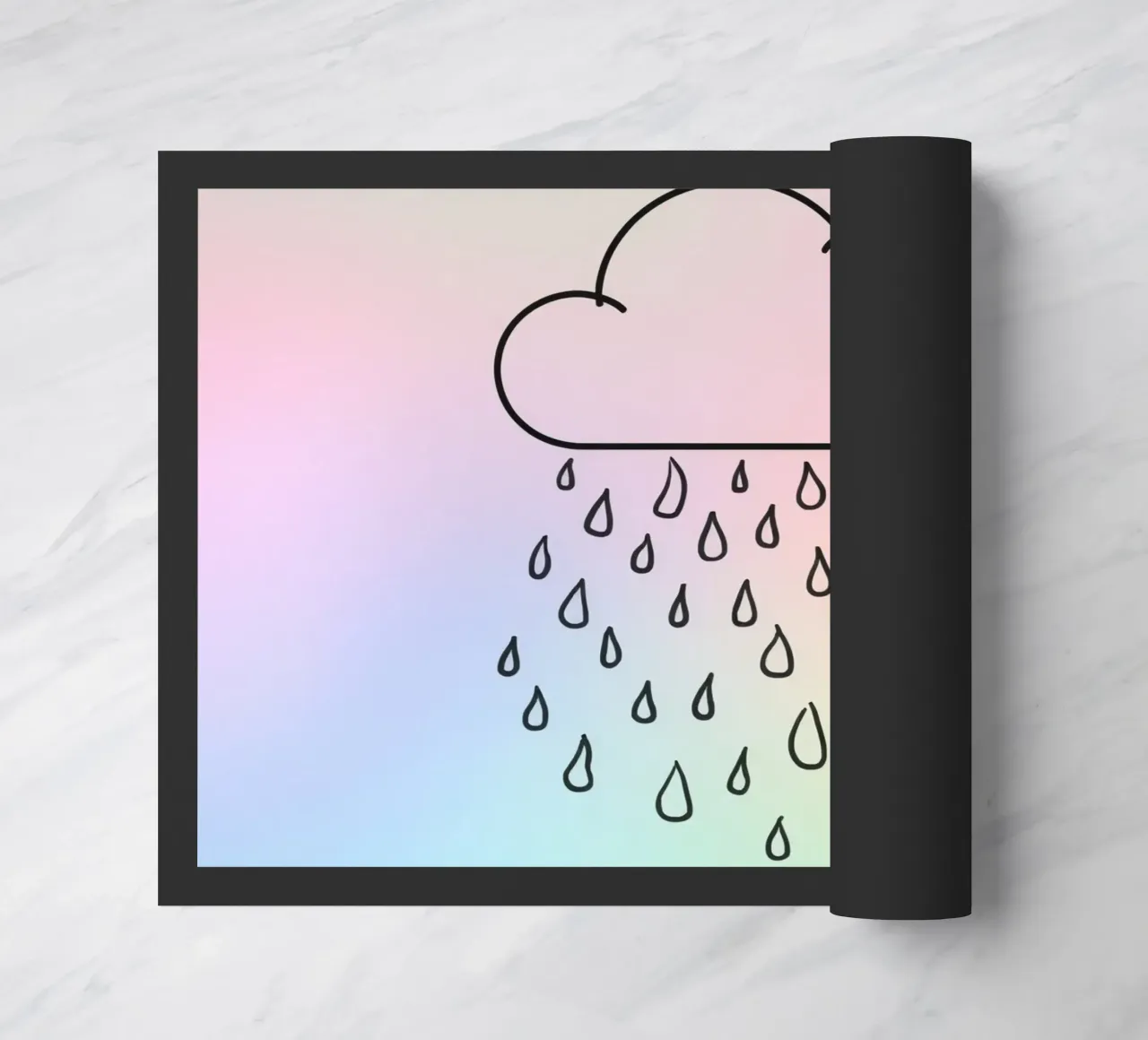Cloud with rain illustration against a soft background doormat by DesignDoodle