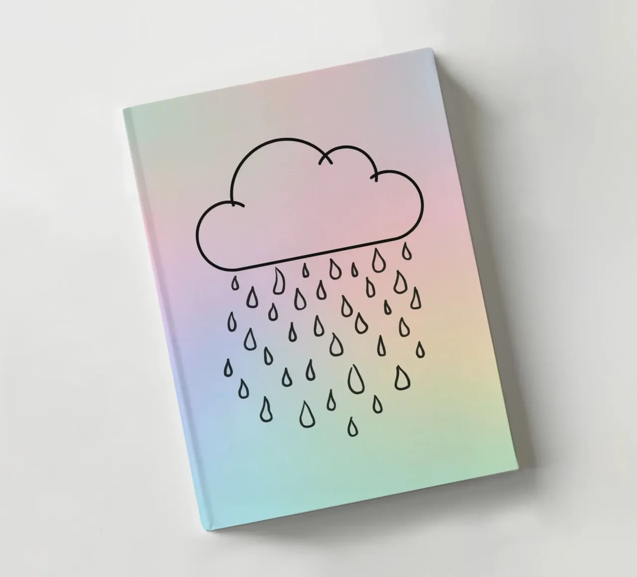 Cloud with rain illustration against a soft background notebook by DesignDoodle