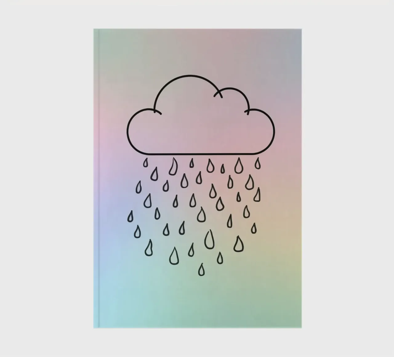 Cloud with rain illustration against a soft background notebook by DesignDoodle