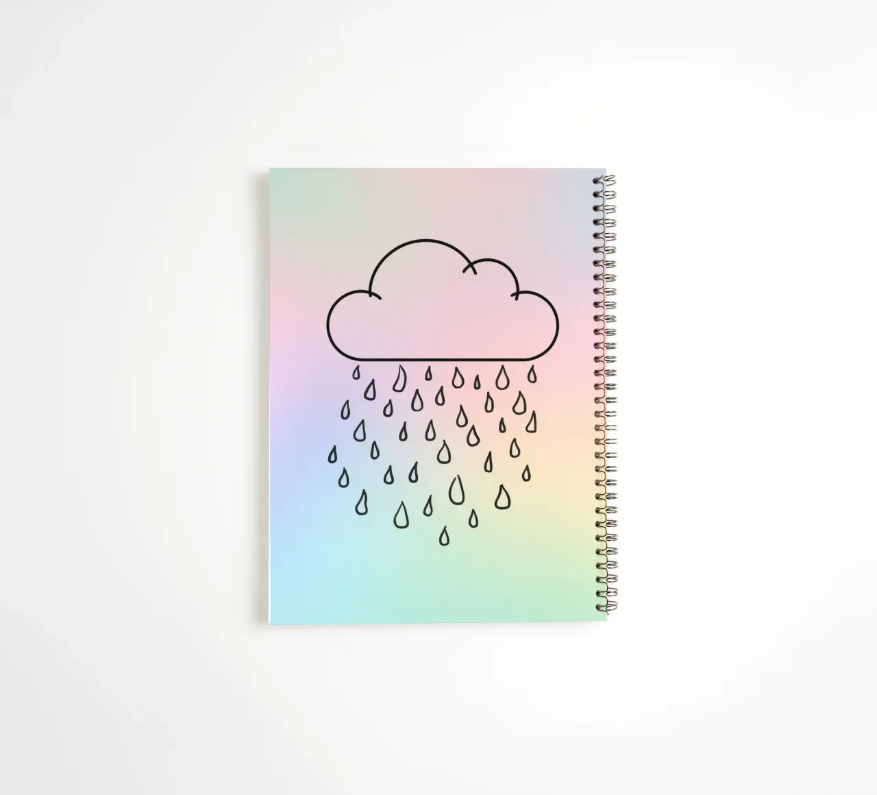 Cloud with rain illustration against a soft background spiral notebook by DesignDoodle