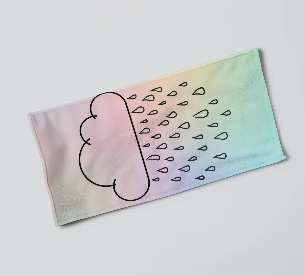 Cloud with rain illustration against a soft background towel by DesignDoodle