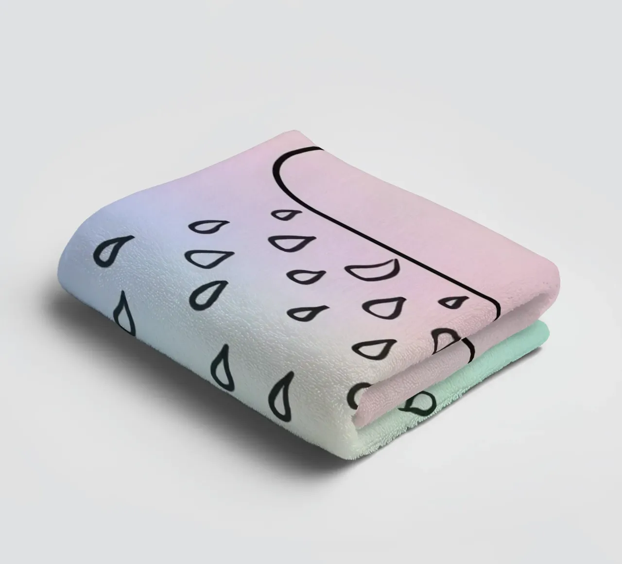 Cloud with rain illustration against a soft background towel by DesignDoodle