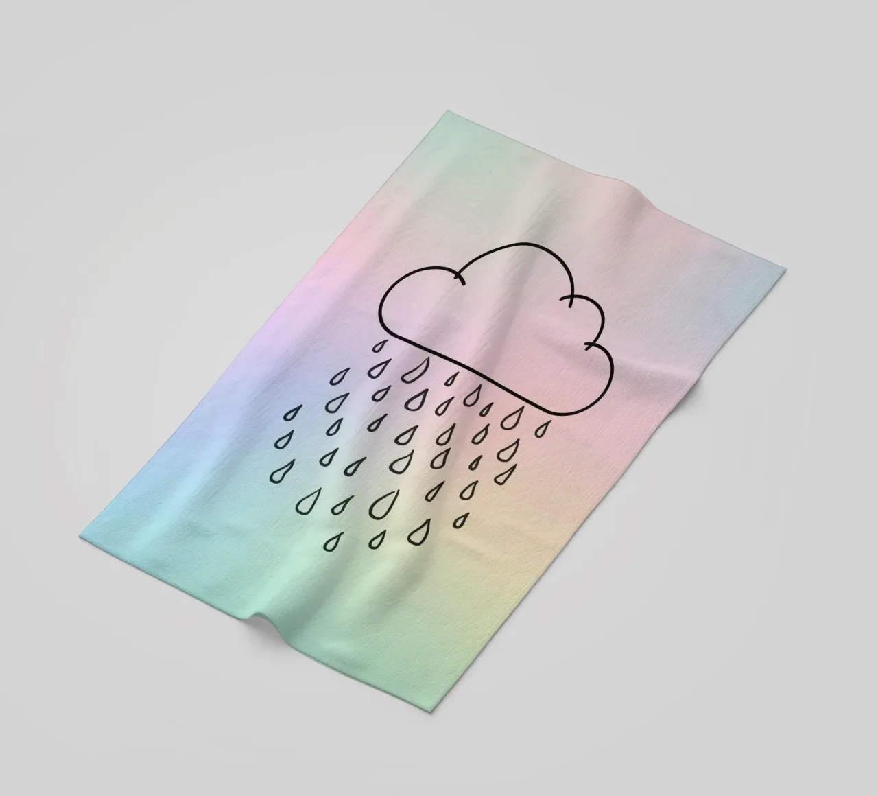 Cloud with rain illustration against a soft background beach towel by DesignDoodle