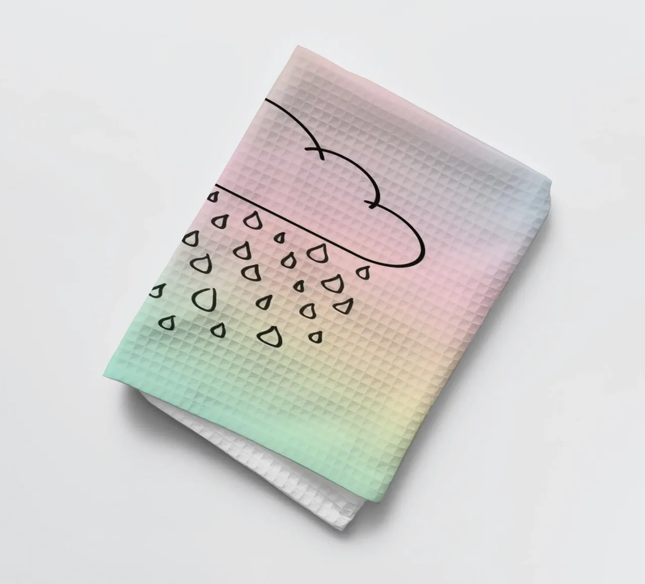 Cloud with rain illustration against a soft background tea towel by DesignDoodle