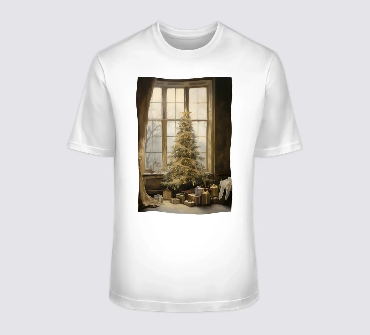 Cozy Window Christmas Tree - Elegant Holiday Scene t-shirt by ClubArt