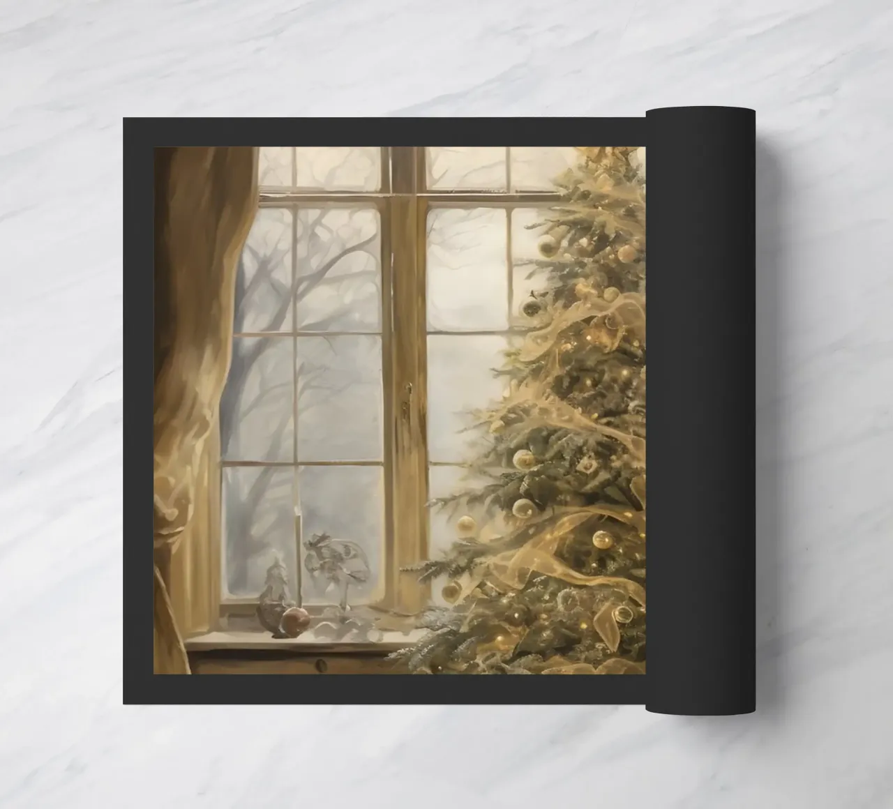Cozy Window Christmas Tree - Elegant Holiday Scene doormat by ClubArt