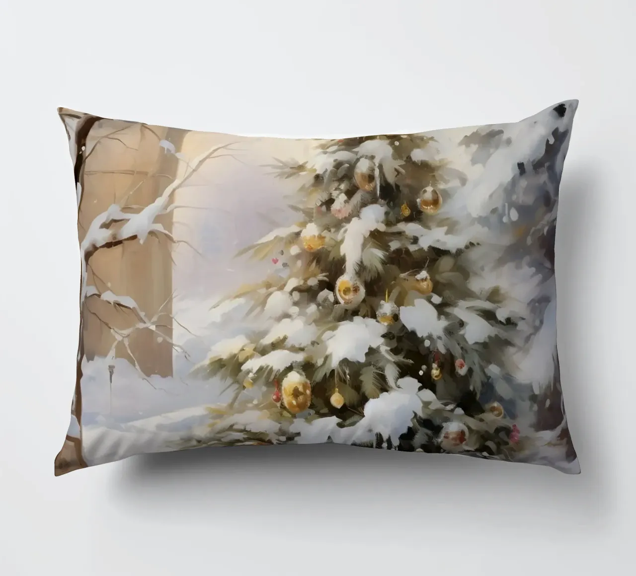 Albero di Natale con ornamenti dorati - Arte all'aperto innevata cuscino da ClubArt
