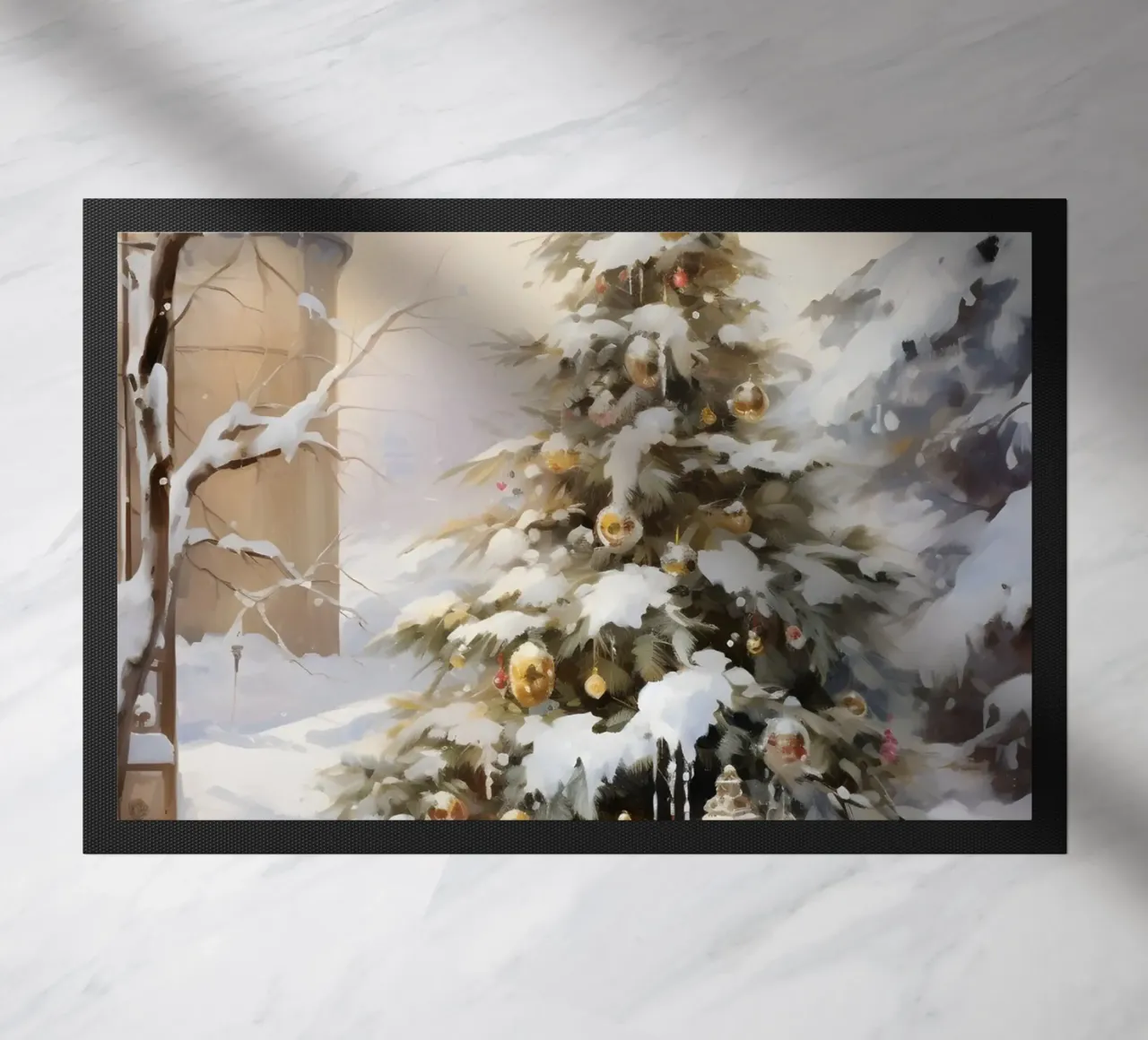 Albero di Natale con ornamenti dorati - Arte all'aperto innevata zerbino da ClubArt