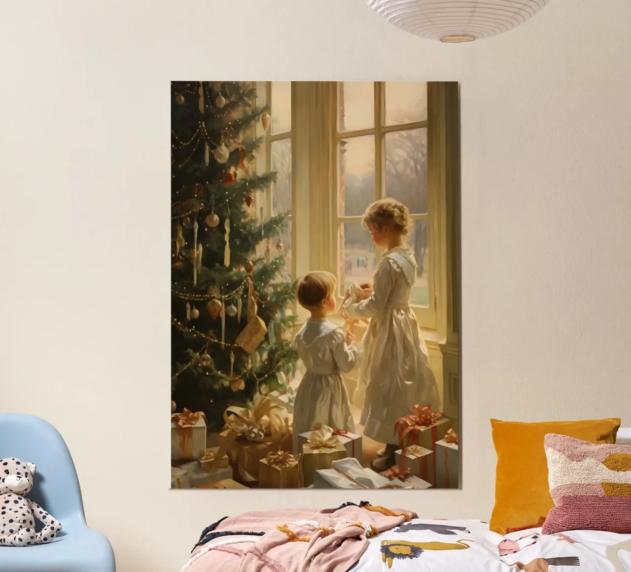 Bambini che decorano l'albero - Meraviglia di Natale classica poster da ClubArt