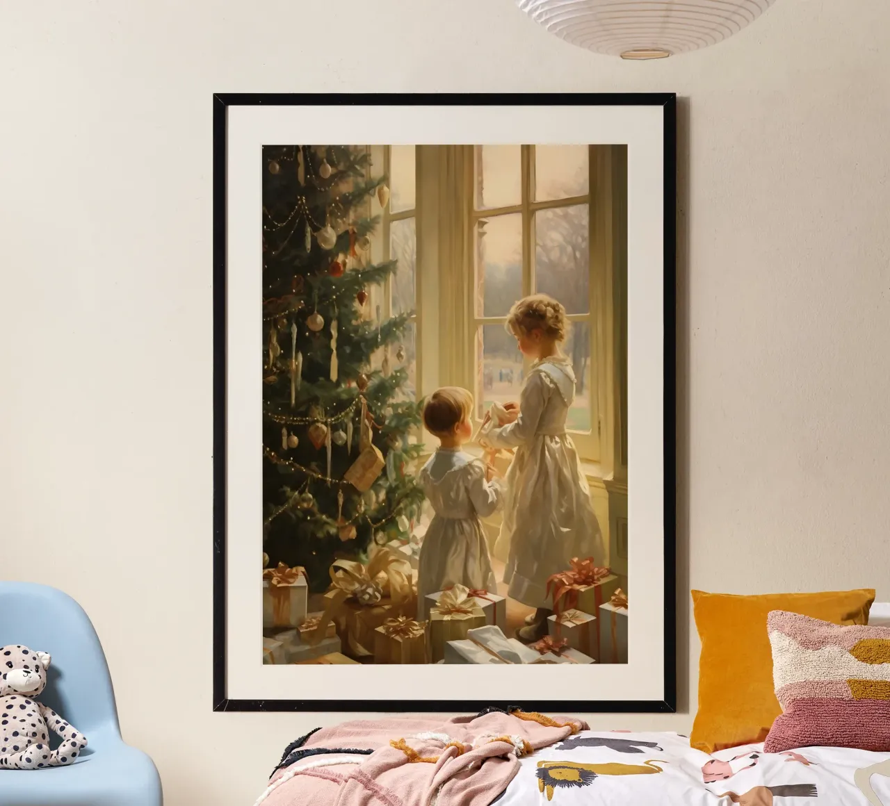 Bambini che decorano l'albero - Meraviglia di Natale classica poster da ClubArt